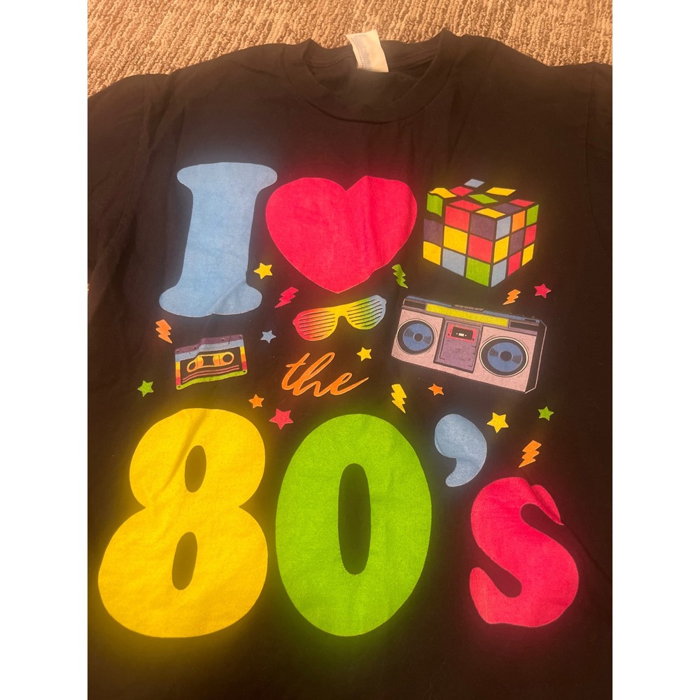 Port & Company I Love the 80s Graphic T-Shirt Black Neon Retro Small